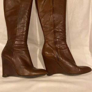 Barneys New York brown leather knee zip up boot 7